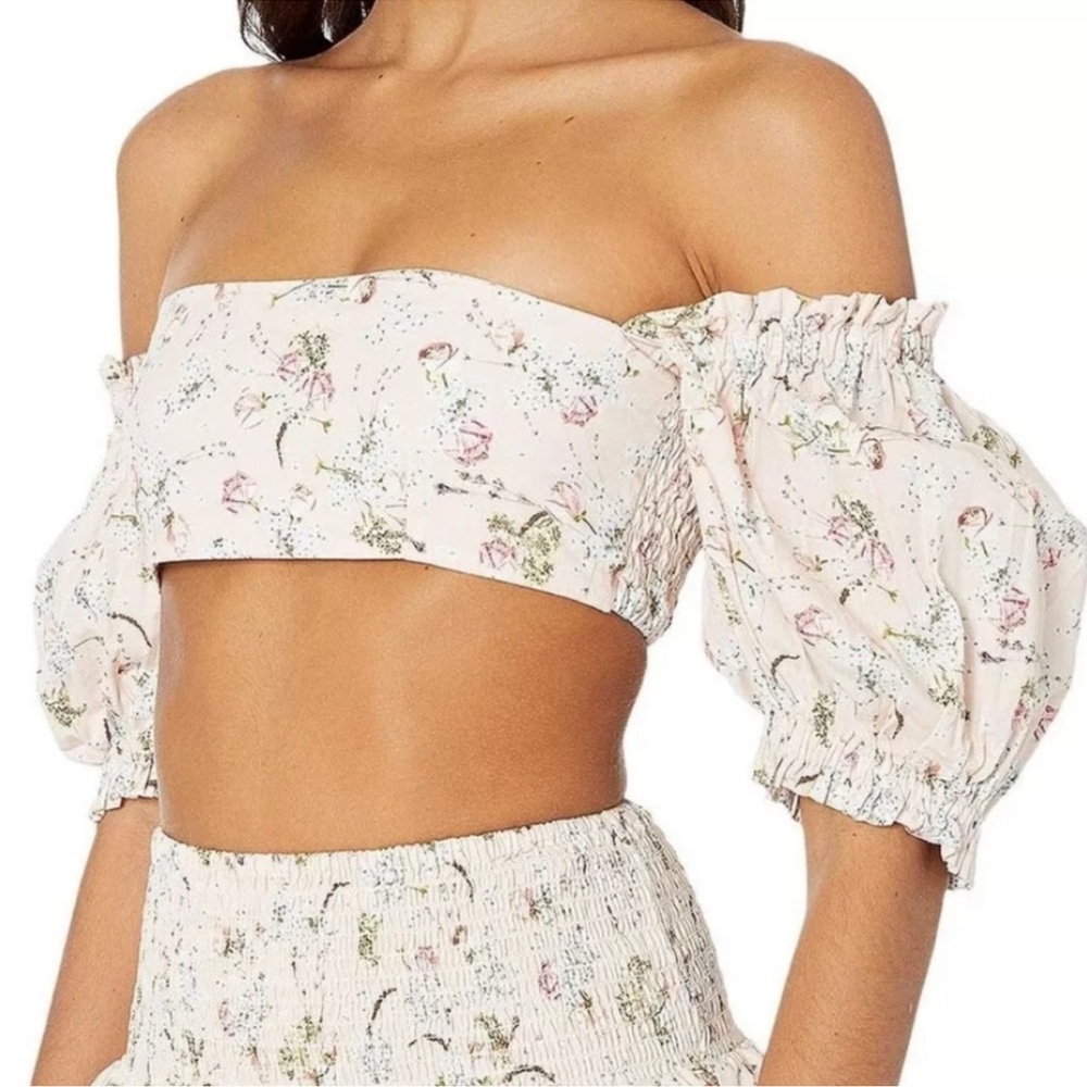 WeWoreWhat Coco Top Floral Puff Sleeve Smocked Crop NWT Small